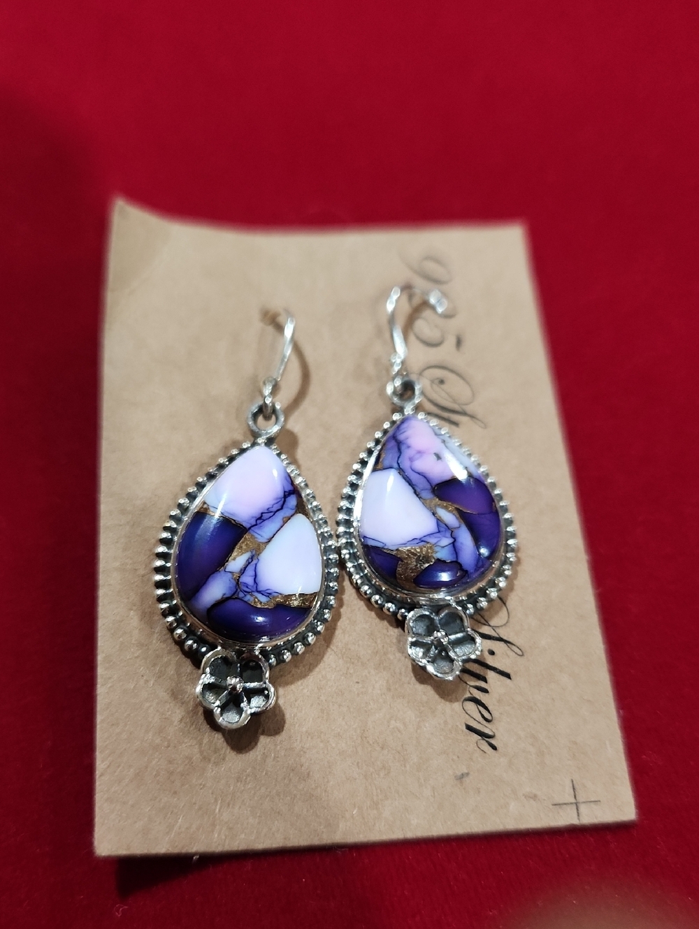 925 Sterling Silver Purple Teardrop Dangle Earrings Women Jewelry